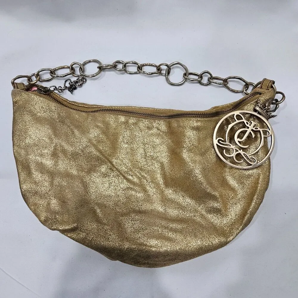 Vintage Juicy Couture Hobo Bag Gold Zip Y2K Indie Sleaze Metallic Shoulder Bag